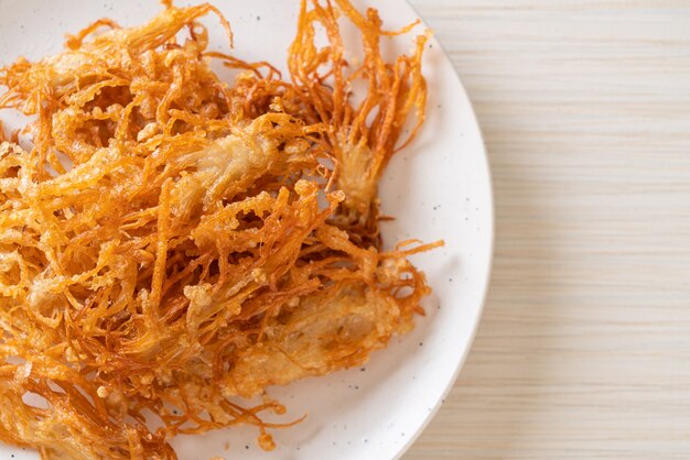 Fried Enoki Mushroom or Golden Needle Mushroom - vegan and vegetarian food style