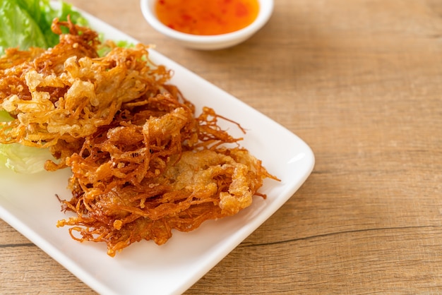 Fried Enoki Mushroom or Golden Needle Mushroom - vegan and vegetarian food style