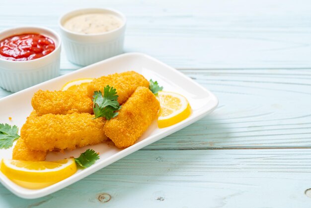 Fried fish finger stick or french fries fish with sauce