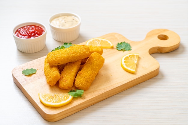 Fried fish finger stick or french fries fish with sauce