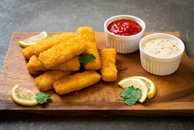 fried fish finger stick or french fries fish with sauce