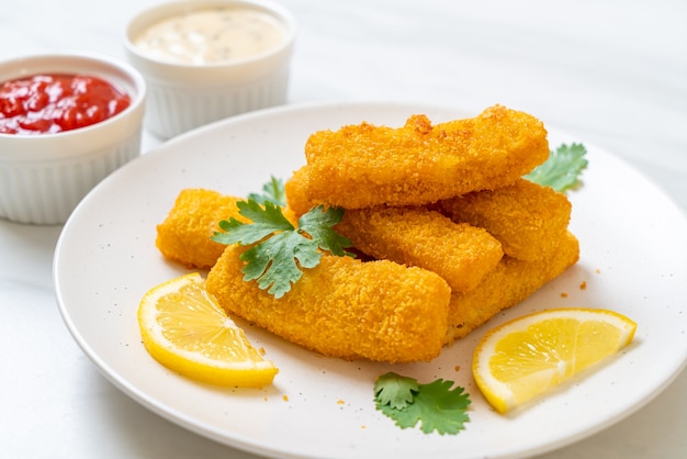 Fried fish finger stick or french fries fish with sauce