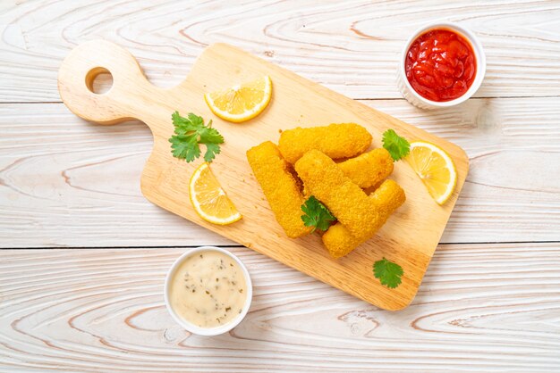 Fried fish finger stick or french fries fish with sauce