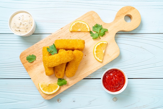 Fried fish finger stick or french fries fish with sauce