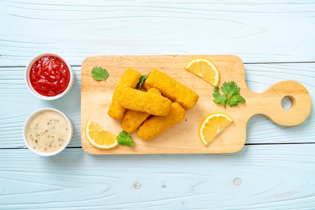 fried fish finger stick or french fries fish with sauce