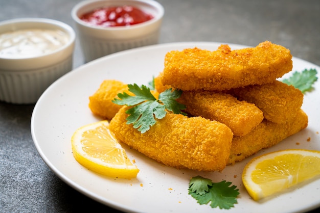 fried fish finger stick or french fries fish with sauce