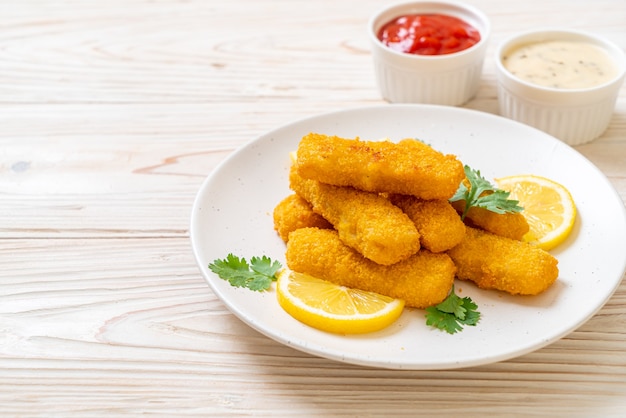 fried fish finger stick or french fries fish with sauce