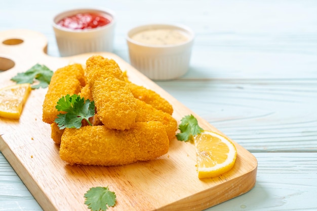 Fried fish finger stick or french fries fish with sauce