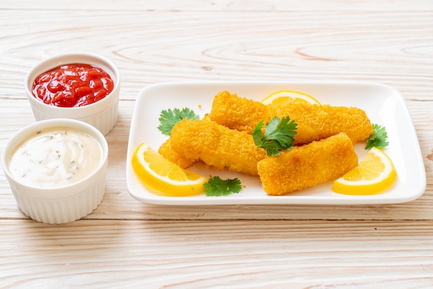 Fried fish finger stick or french fries fish with sauce