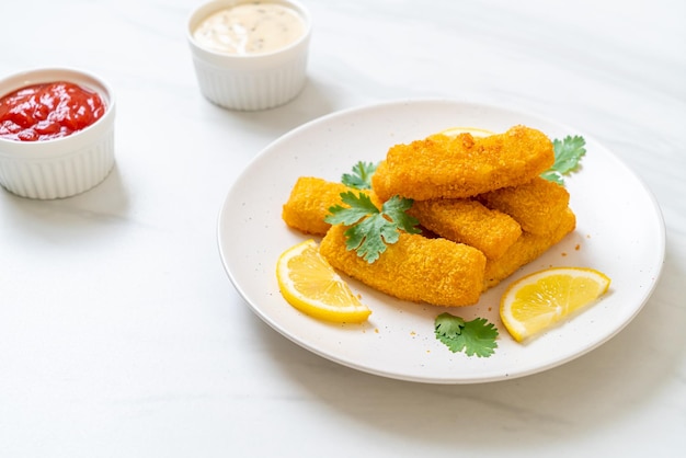 Fried fish finger stick or french fries fish with sauce