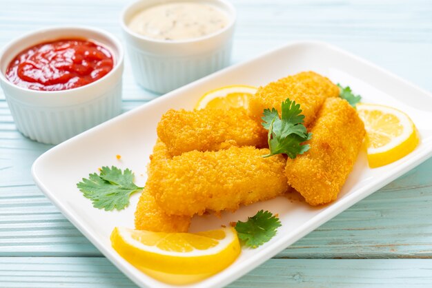 Fried fish fingers with sauces