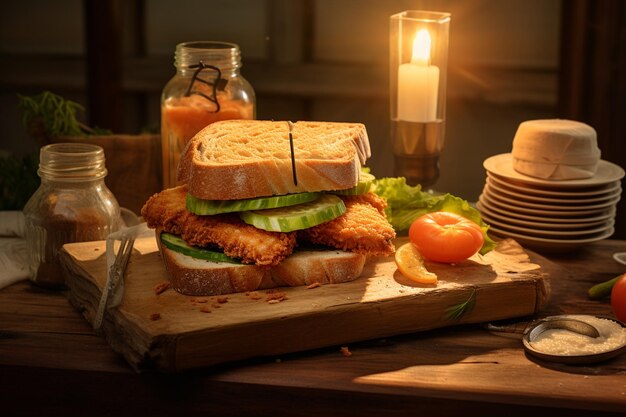 Photo fried fish sandwich set in layers