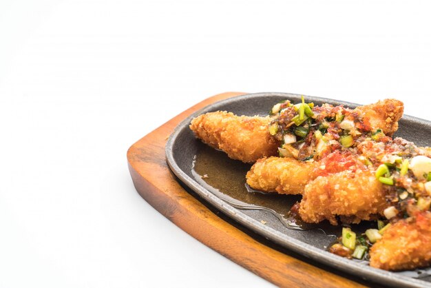 fried fish stick with spicy sauce