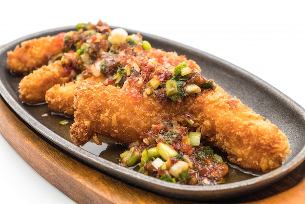 fried fish stick with spicy sauce