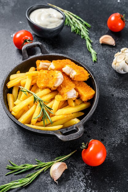 Fried Fish Sticks with French Fries