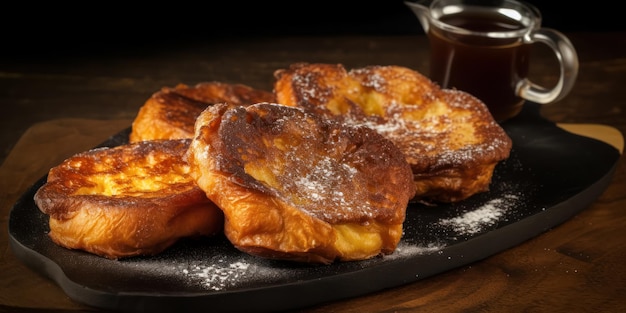 Fried French toast with honey Dark background