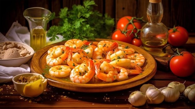 Fried or grilled shrimp with garlic spices and oil Generated AI