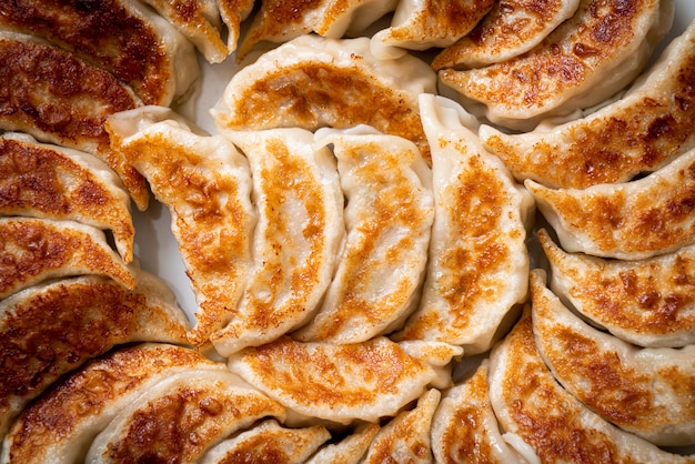 fried gyoza or dumplings snack with soy sauce