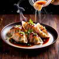 Photo fried gyoza dumplings traditional japanese cuisine