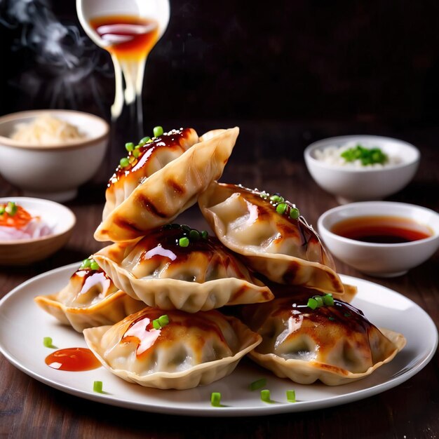 Photo fried gyoza dumplings traditional japanese cuisine