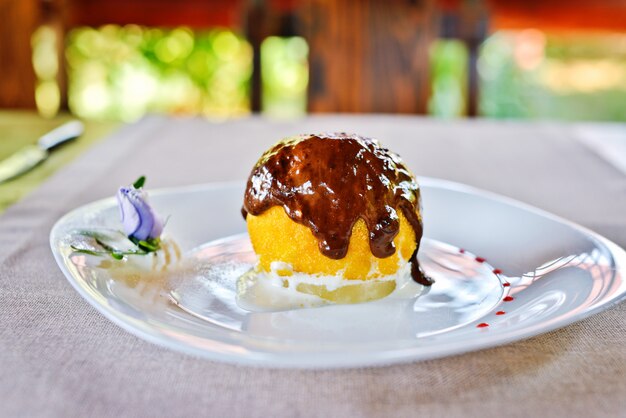 Fried ice cream on the white plate