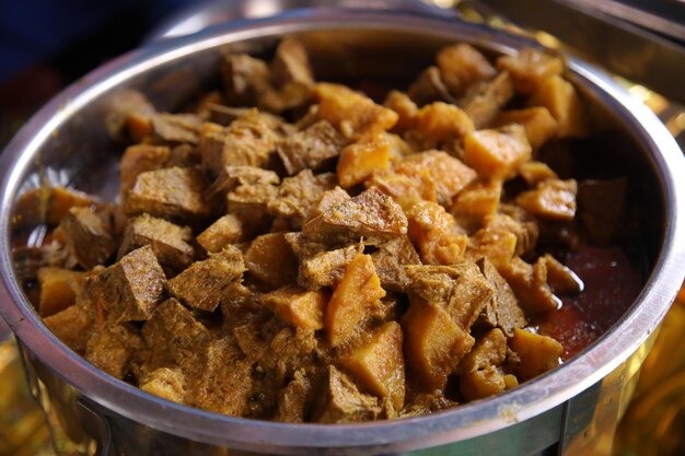 Fried jackfruit with chili paste in bowl