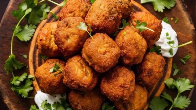 Fried kofte on wooden board