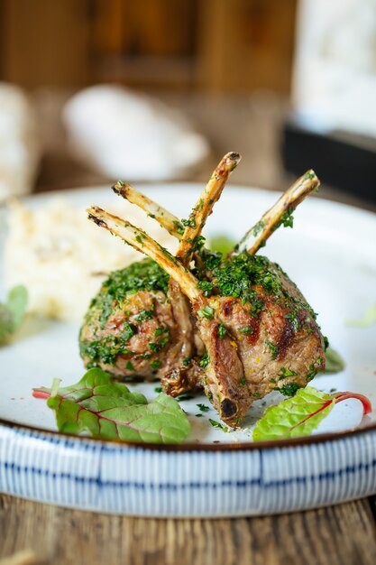 Fried lamb chops with mashed potato