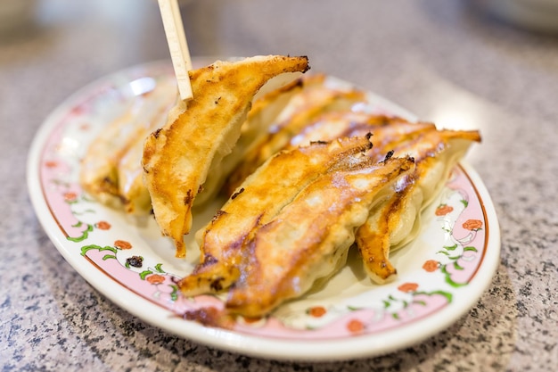 Fried meat dumpling on plate