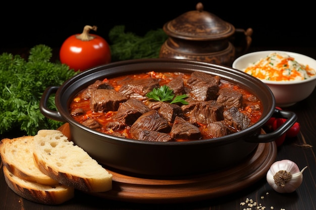 Fried meat and pototaes in sauce