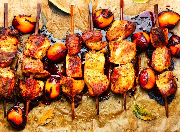 Fried meat on skewers, shish kebab