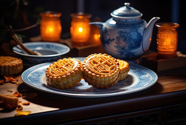 fried moon cakes under a table in the style of kodak aerochrome