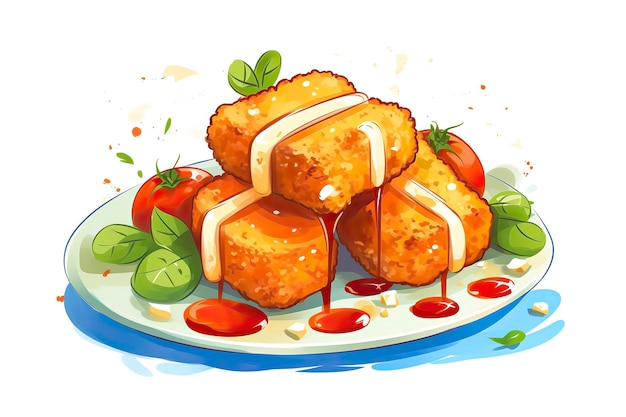 Fried mozzarella illustration Food illustration Generative AI