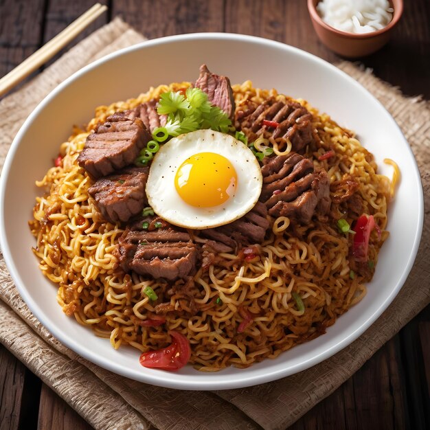 fried noodles with Beef Barbeque