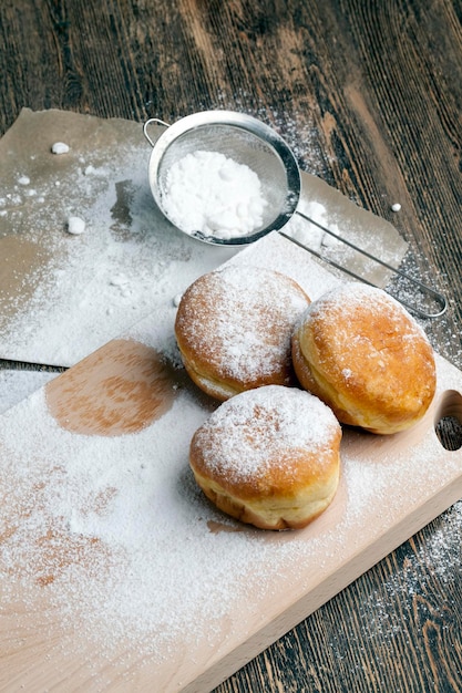 Fried in oil Berlin donuts with stuffing