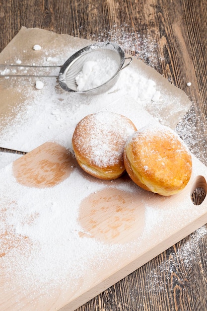 Fried in oil Berlin donuts with stuffing