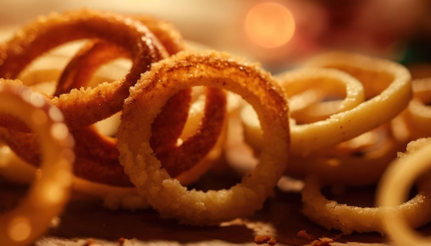 Fried onion rings, close up
