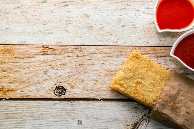 Fried pastel traditional brazilian snack with copy space