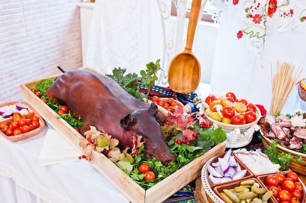 Fried pig on wedding reception