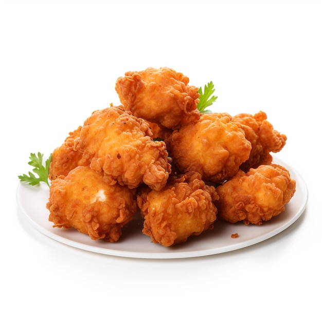 fried popcorn chicken isolated on white background