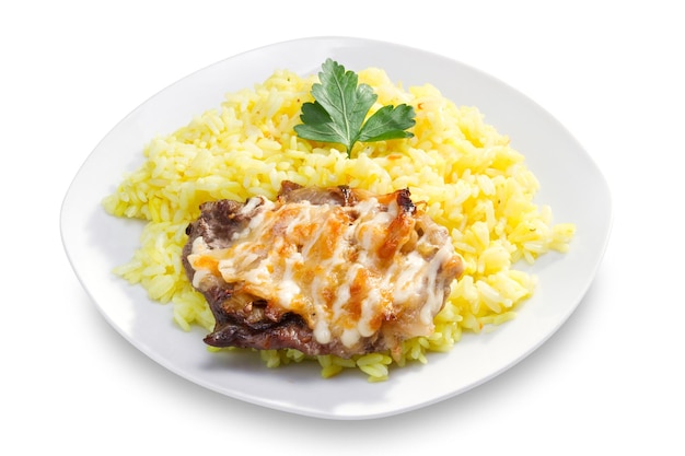 Fried pork fillet and white rice