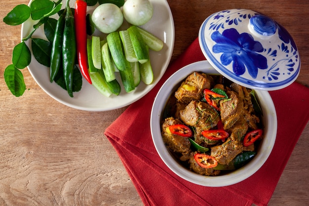 Fried pork with curry. Thai Food