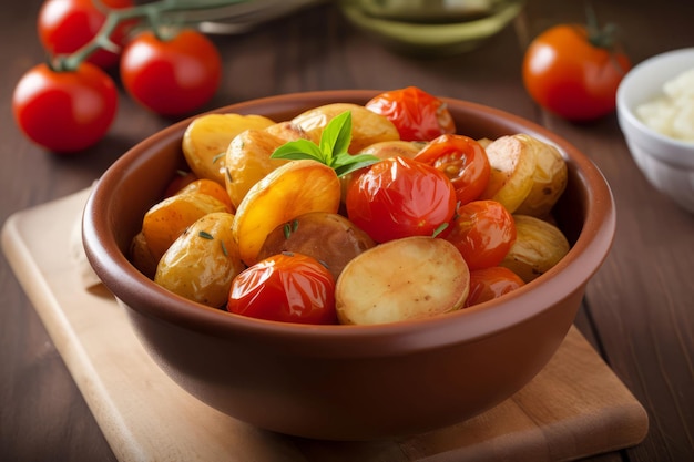 Тарелка с жареными помидорами и картофелем Закуска фаст-фуд Generate Ai