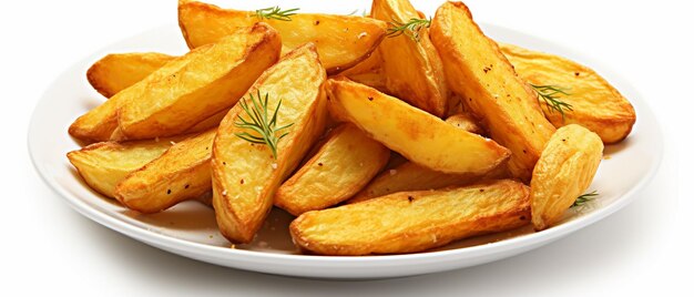 Fried Potato Wedges Fast Food Isolated on White