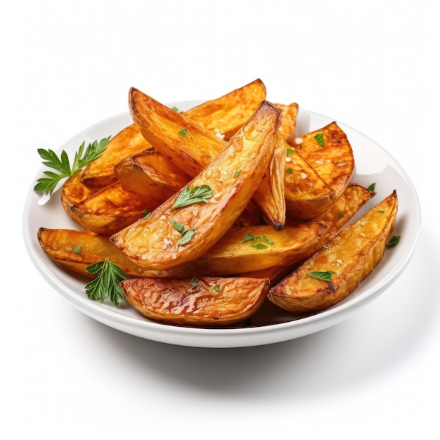 Fried potato wedges Isolated on white background