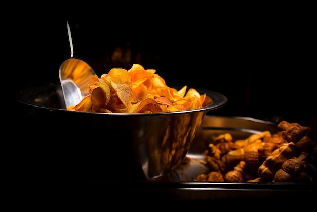 Fried potatoes in metal box