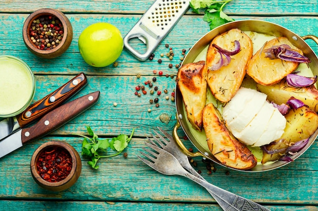 Fried potatoes in pan