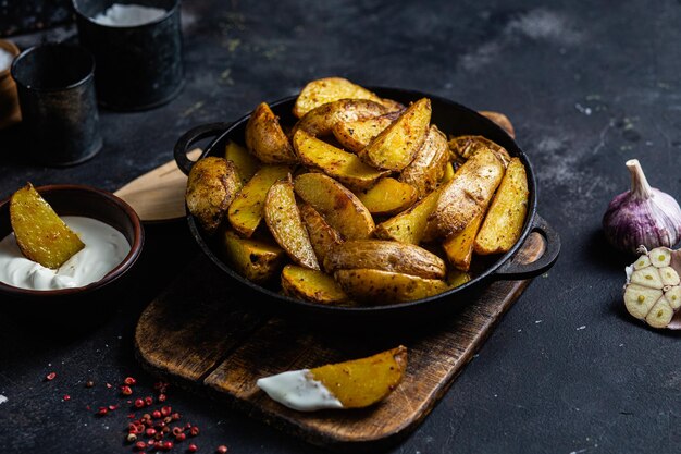 fried potatoes Rustic potato with garlic and spices