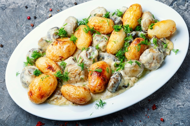 Fried potatoes with mushrooms