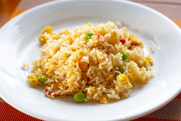 Fried rice in ceramic white plate